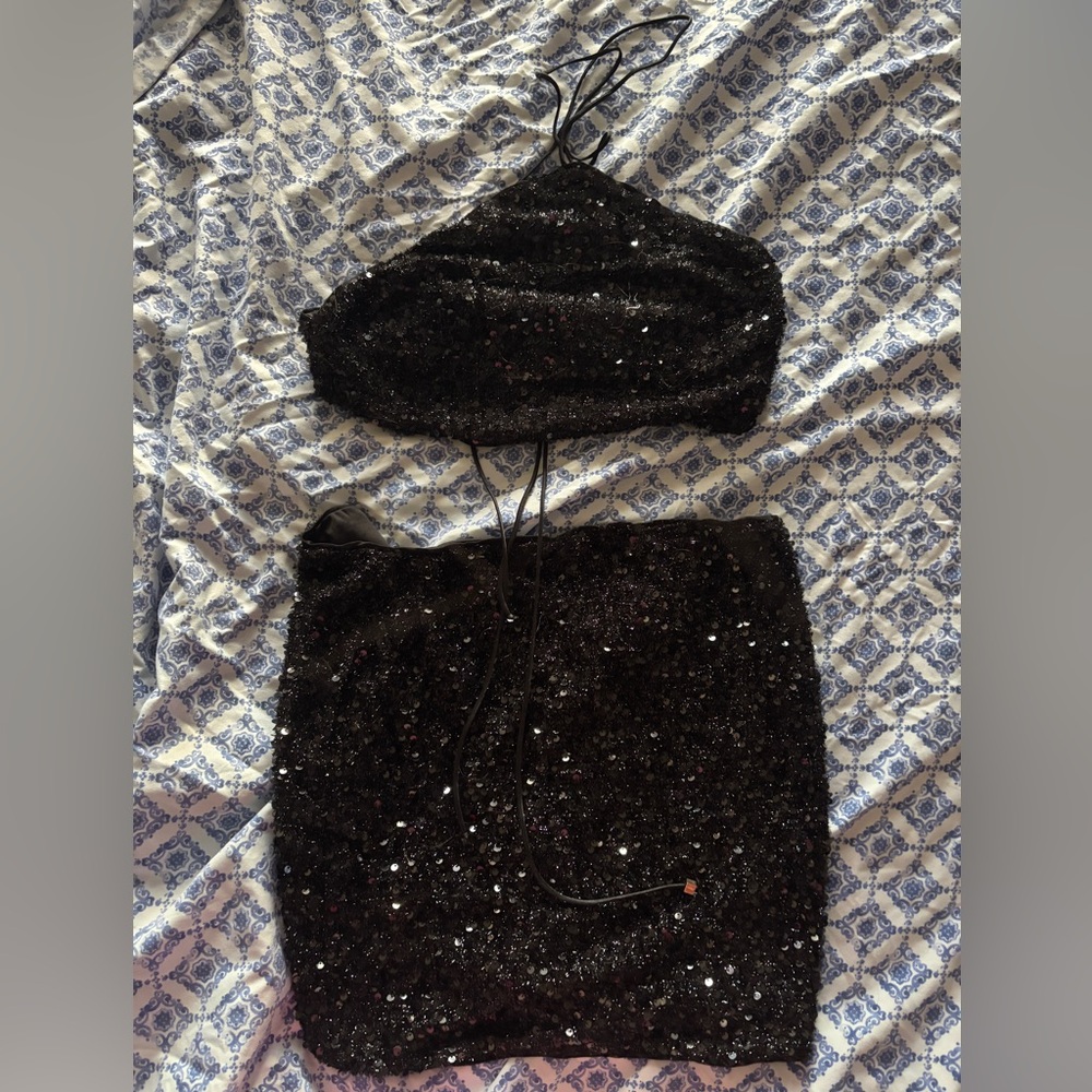 SHEIN Black Sequin Two-Piece Dress